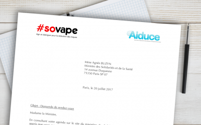 AIDUCE et SOVAPE rendent publique une lettre adressée le 20 juillet à la Ministre Agnès BUZYN